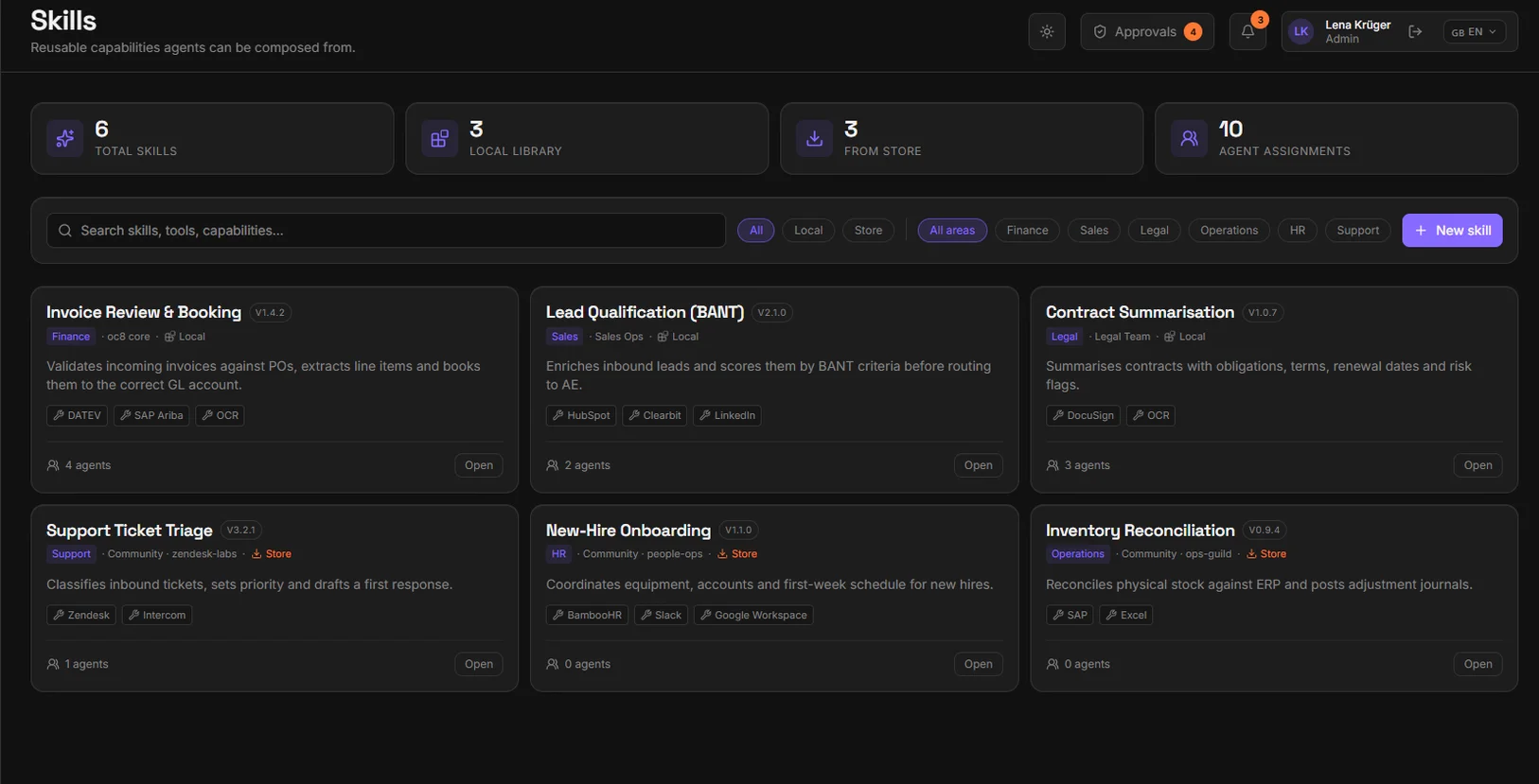 The Skills screen