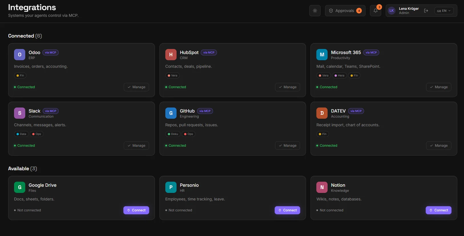 The Integrations screen