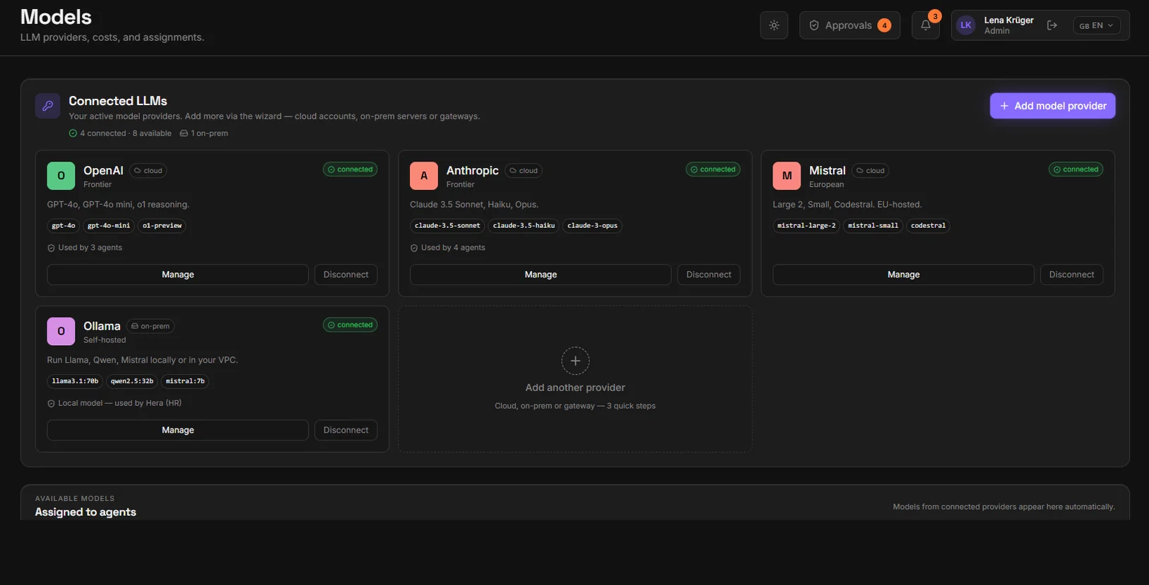 The Models screen